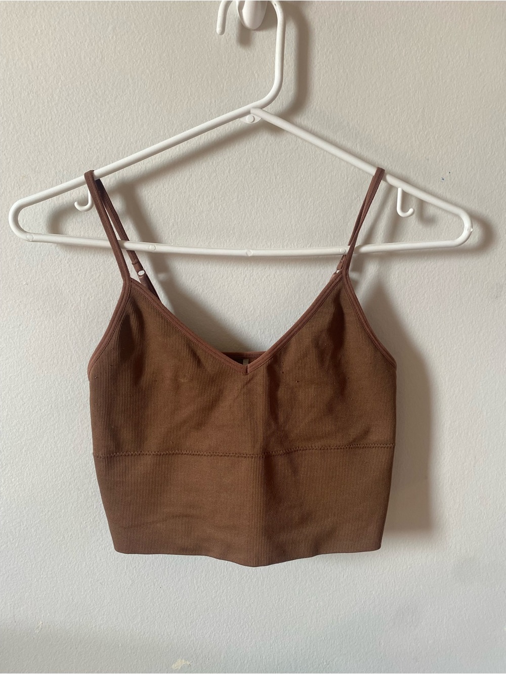Dynamite Chocolate Brown Ribbed V-Neck Crop Cami